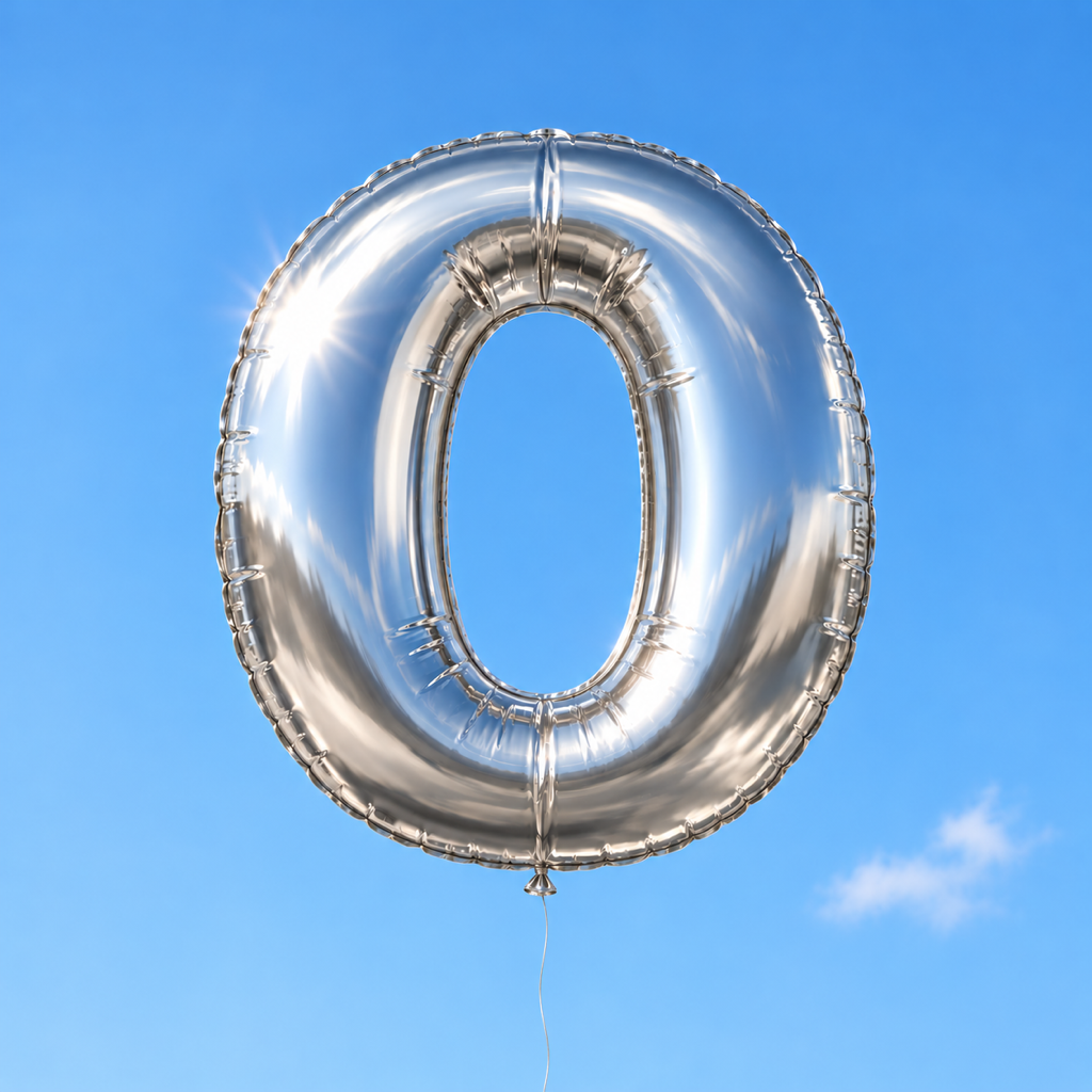 Silver O-shaped Outfits balloon icon against a blue sky