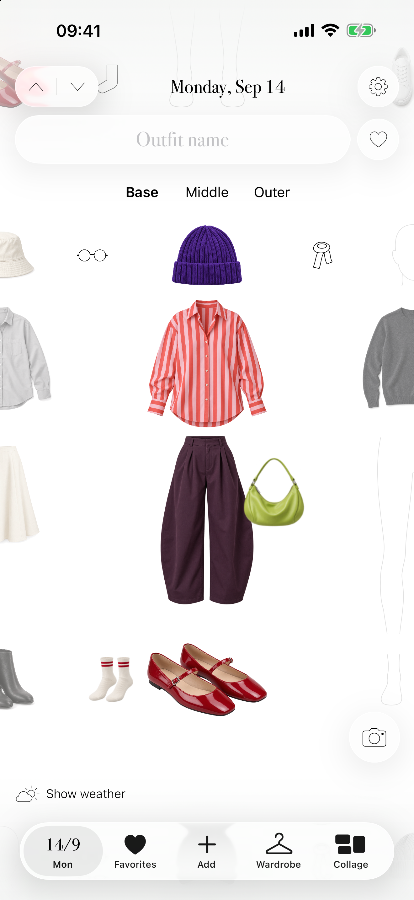 An outfit assembled from sample garments in the app.