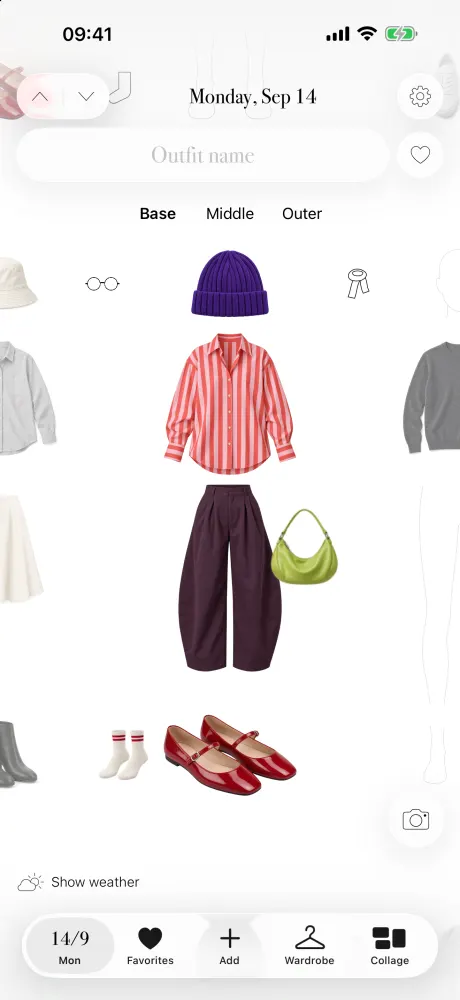 Sample Outfits outfit screen with clothing arranged into a look